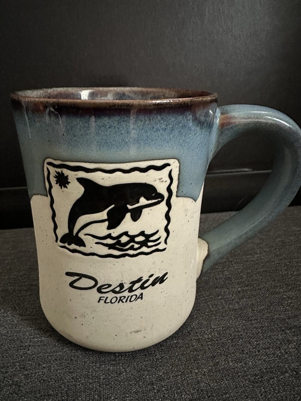Agiftcorp Destin Florida Dolphin Souvenir Coffee Mug Blue Ceramic 5”